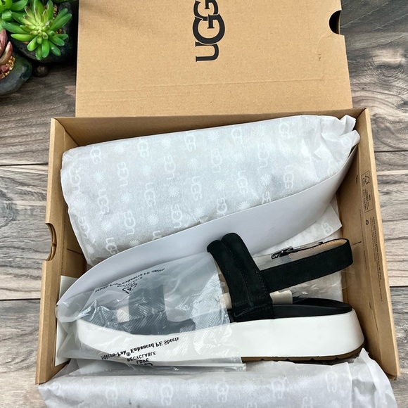 NIB UGG Lynnden Slingback Strappy Platform Sandal Black Suede 9 40 - Picture 9 of 12